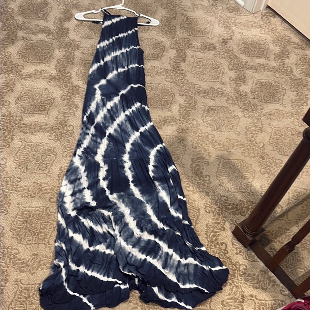 Navy and White Tie-Dye Maxi Dress